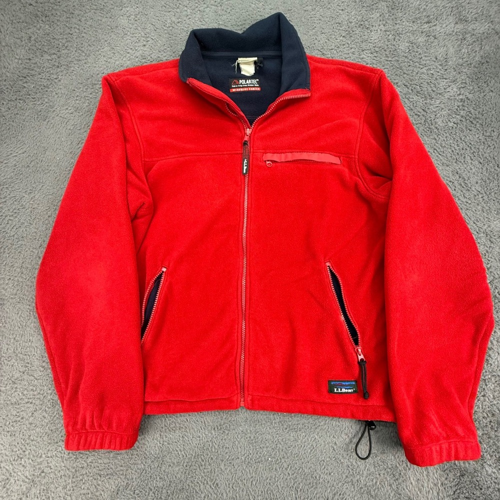L.L. Bean Fleece Jacket Mens L Red Polartec Windbloc Full Zip Outdoor